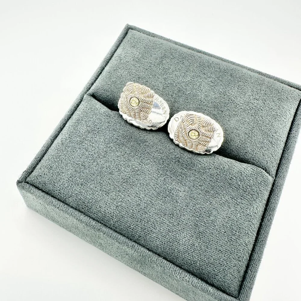 David Yurman Sea Coral Cufflinks w/ Sterling Silver & 18K Yellow Gold - RARE
